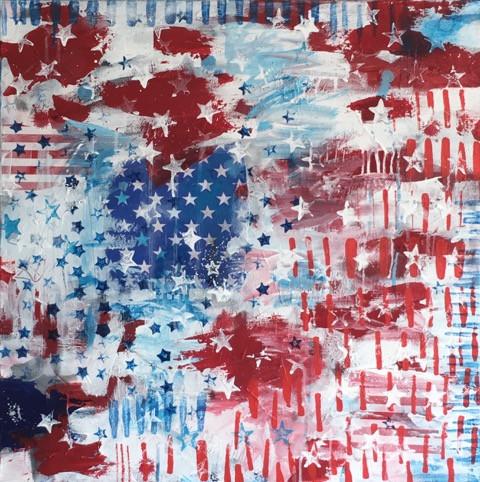 Art | Blue Stars, White Stars | Acrylic Mixed on Gallery Canvas | 24" x 24"-Mixed Media-Sterling-and-Burke