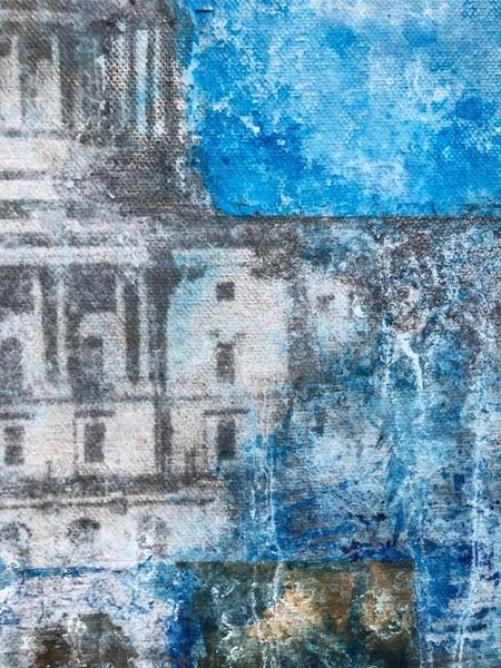 Art | Capitol Blue | Mixed Media on Gallery Canvas by Fabiano Amin | 20" x 16"-Mixed Media-Sterling-and-Burke