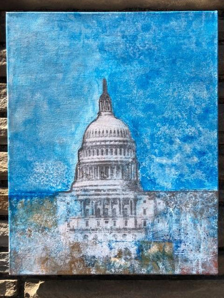 Art | Capitol Blue | Mixed Media on Gallery Canvas by Fabiano Amin | 20" x 16"-Mixed Media-Sterling-and-Burke