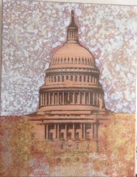 Art | Capitol Bronze | Acrylic Mixed on Gallery Canvas by Fabiano Amin | 14" x 11"-Mixed Media-Sterling-and-Burke