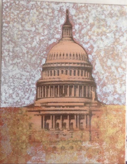 Art | Capitol Bronze | Acrylic Mixed on Gallery Canvas by Fabiano Amin | 14" x 11"-Mixed Media-Sterling-and-Burke