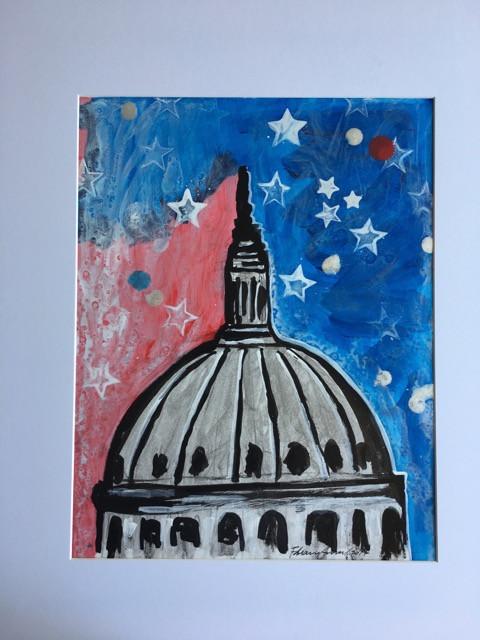 Art | Capitol DC | Acrylic on Paper by Fabiano Amin | 14" x 11"-Acrylic on Paper-Sterling-and-Burke