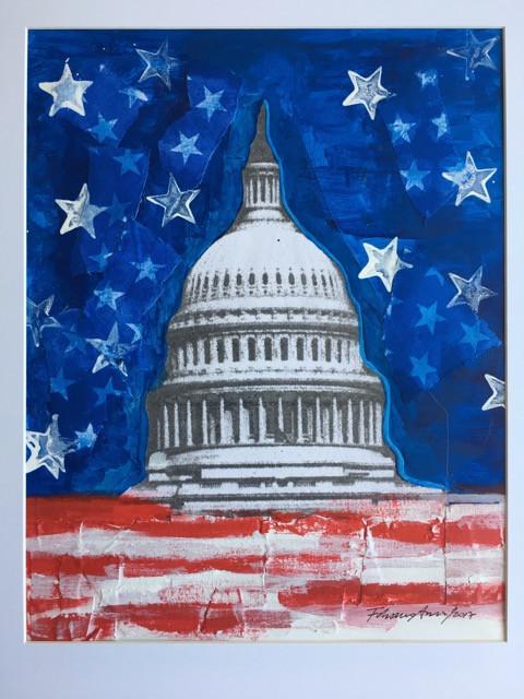 Art | Capitol-Star | Original Acrylic Mixed on Paper by Fabiano Amin | 14" x 11"-Mixed Media-Sterling-and-Burke