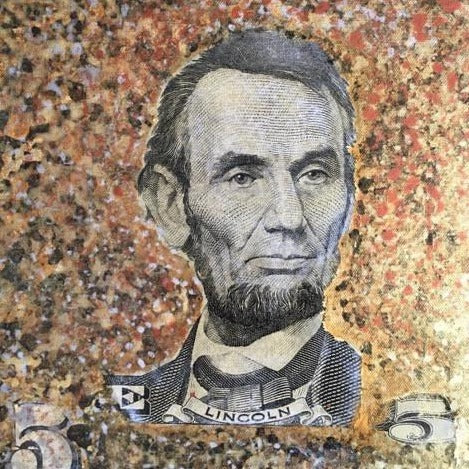 Art | Dollars | President Lincoln Right and Left | Acrylic Mixed on Gallery Canvas by Fabiano Amin | 14" x 11"
