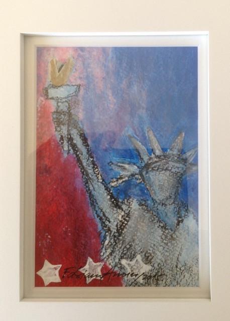 Art | Liberty 2 | Mixed Media on Paper with White Mat | 7" x 5"-Acrylic Painting-Sterling-and-Burke
