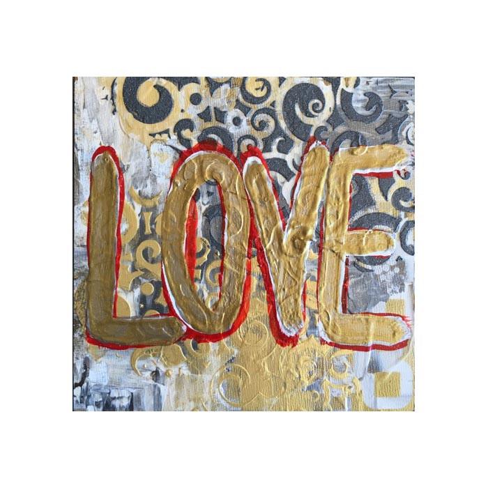 Art | Ouro-Love | Acrylic on Wood by Fabiano Amin | 6" x 6"-Acrylic Painting-Sterling-and-Burke
