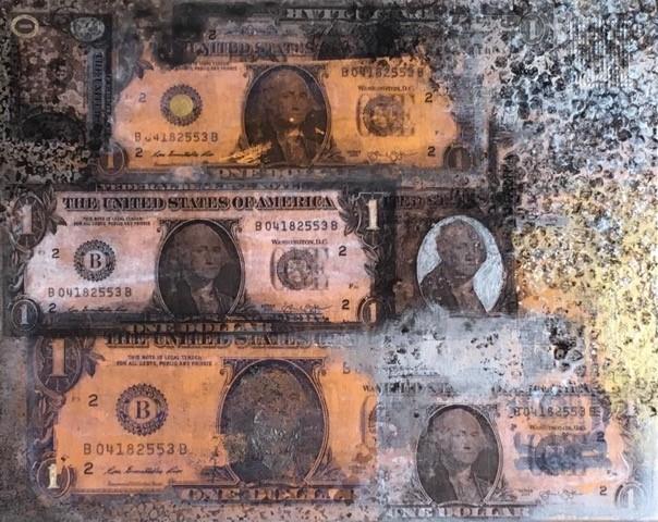 Art | One Dollar 16 | Mixed Media on Gallery Canvas by Fabiano Amin | 16" x 20"-Mixed Media-Sterling-and-Burke