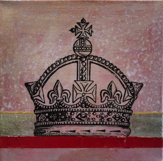 Art | Red Crown | Mixed Media on Canvas by Fabiano Amin | 10" x 10"-Mixed Media-Sterling-and-Burke