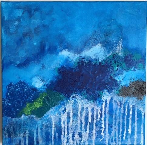 Art | Tudo Azul | Original Mixed Media on Gallery Canvas | 12" x 12"-Mixed Media-Sterling-and-Burke