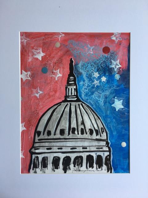 Art | US Capitol - 2017 | Original Acrylic on Paper by Fabiano Amin | 14" x 11"-Acrylic on Paper-Sterling-and-Burke