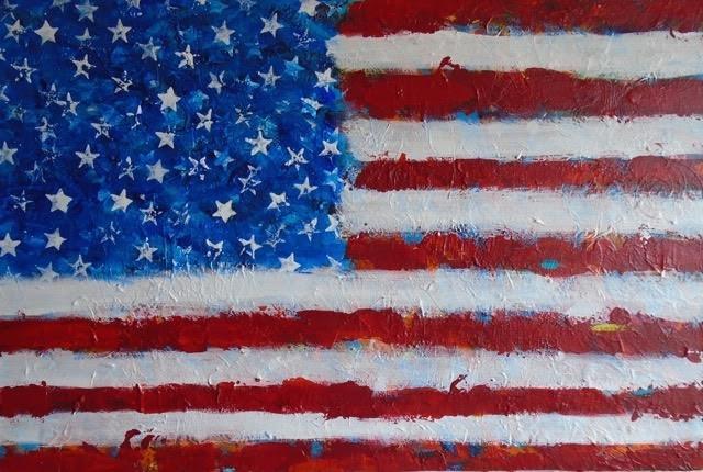 Art | USA 3 | Mixed Media on Gallery Canvas by Fabiano Amin | 24" x 36"-Mixed Media-Sterling-and-Burke