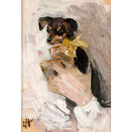 Antique Oil Painting | A Dachshund Pup by Francesco Fanelli | 14.5" by 12.5"-Oil Painting-Sterling-and-Burke