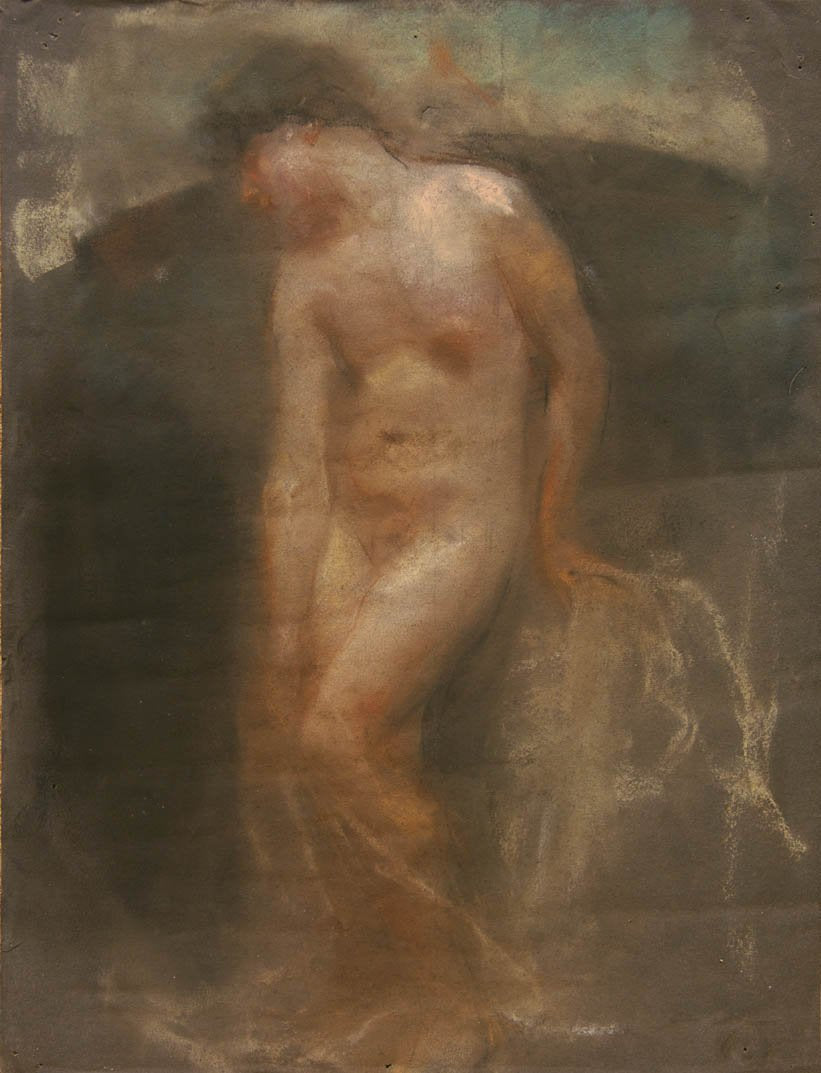 Antique Pastel on Paper | A Nude by Francesco Paolo Michetti | 19.5" x 15.75"-Pastel on Paper-Sterling-and-Burke