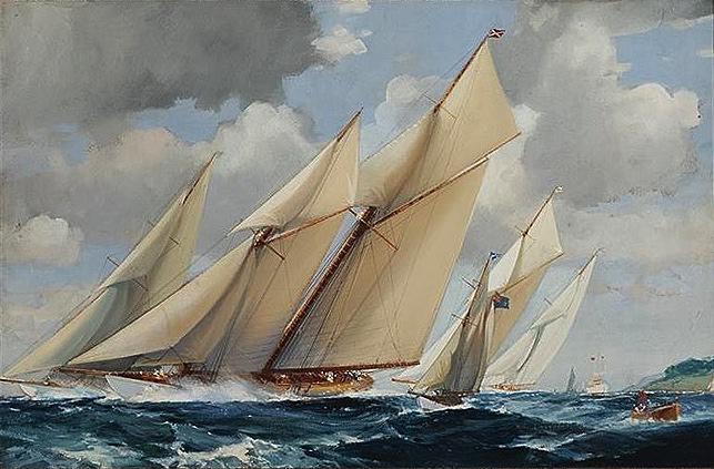 Antique Watercolor | Sailboats by Frank Henry Algernon Mason | 23" x 35"-Original Watercolor-Sterling-and-Burke