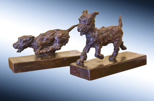 Antique Bronze | Running Terrier Pups by Edith Barretto Stevens Parsons | 6" x 2 1/4" x 7 3/4"-Sculpture-Sterling-and-Burke