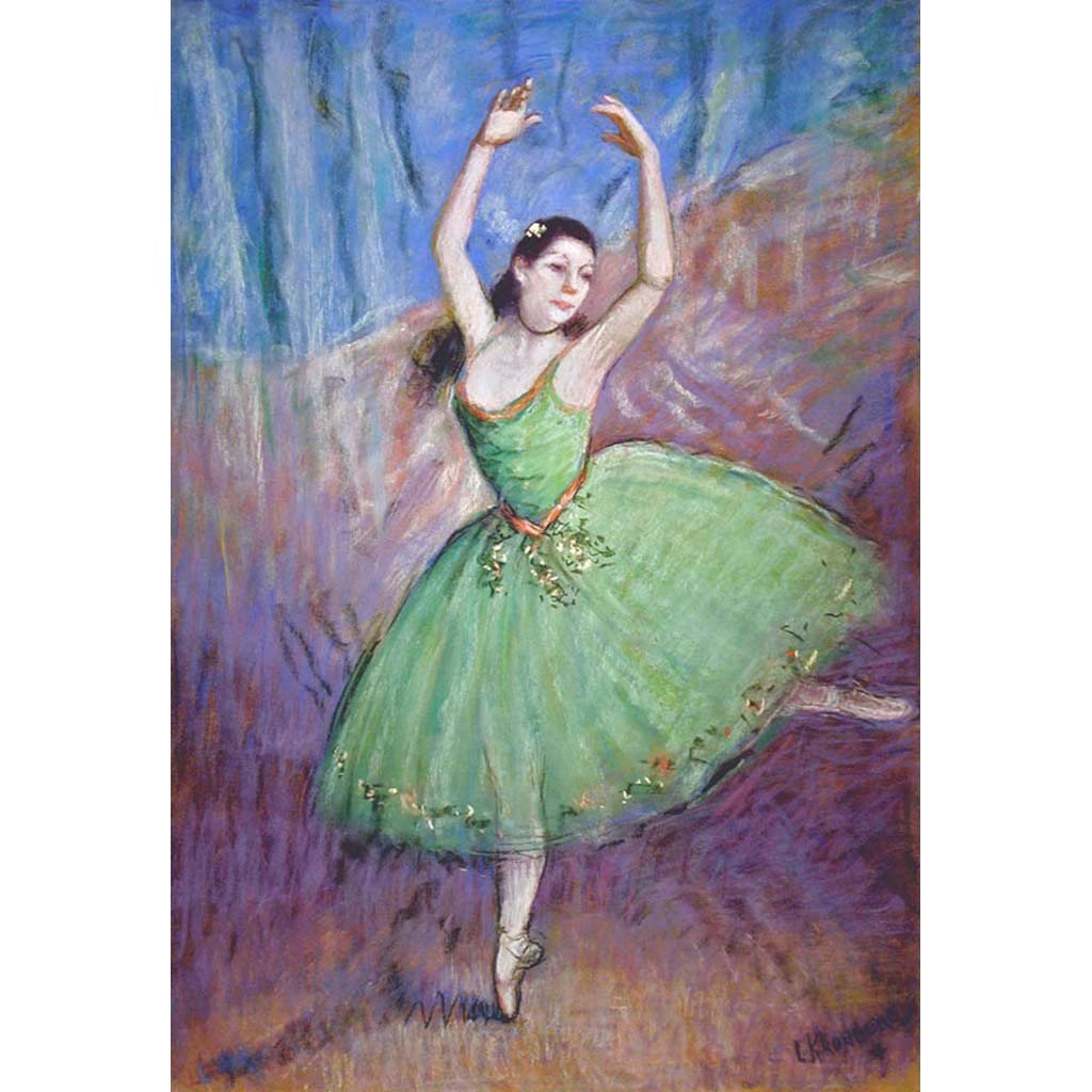 Antique Pastel on Board | Dancer in Green by Louis Kronberg | 39.5" x 30.5"-Pastel-Sterling-and-Burke