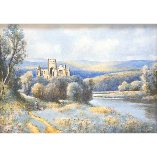Antique Watercolor Painting | Melrose Abbey by H. English | 19.5 by 22.75 Inches-Watercolor-Sterling-and-Burke