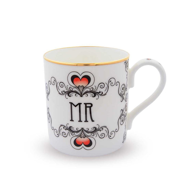 Halcyon Days Mr and Mrs Wedding Mugs in White, Set of 2-Bone China-Sterling-and-Burke