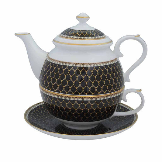 Halcyon Days Antler Trellis Tea for One in Black-Bone China-Sterling-and-Burke