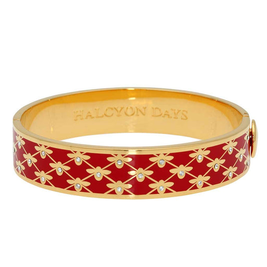 Halcyon Days 13mm Bee Sparkle Trellis Hinged Enamel Bangle in Red and Gold-Jewelry-Sterling-and-Burke