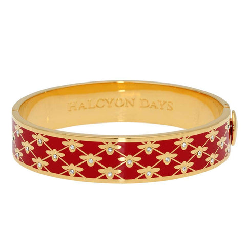 Halcyon Days 13mm Bee Sparkle Trellis Hinged Enamel Bangle in Red and Gold-Jewelry-Sterling-and-Burke
