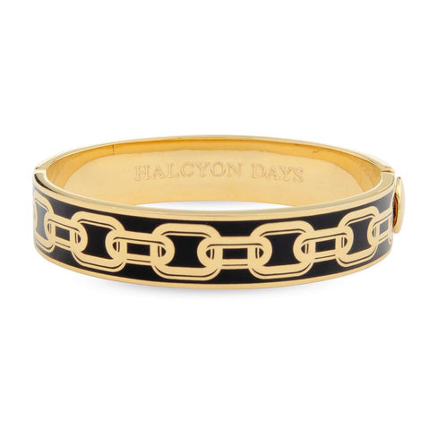 Halcyon Days 13mm Chain Hinged Enamel Bangle in Black and Gold-Jewelry-Sterling-and-Burke