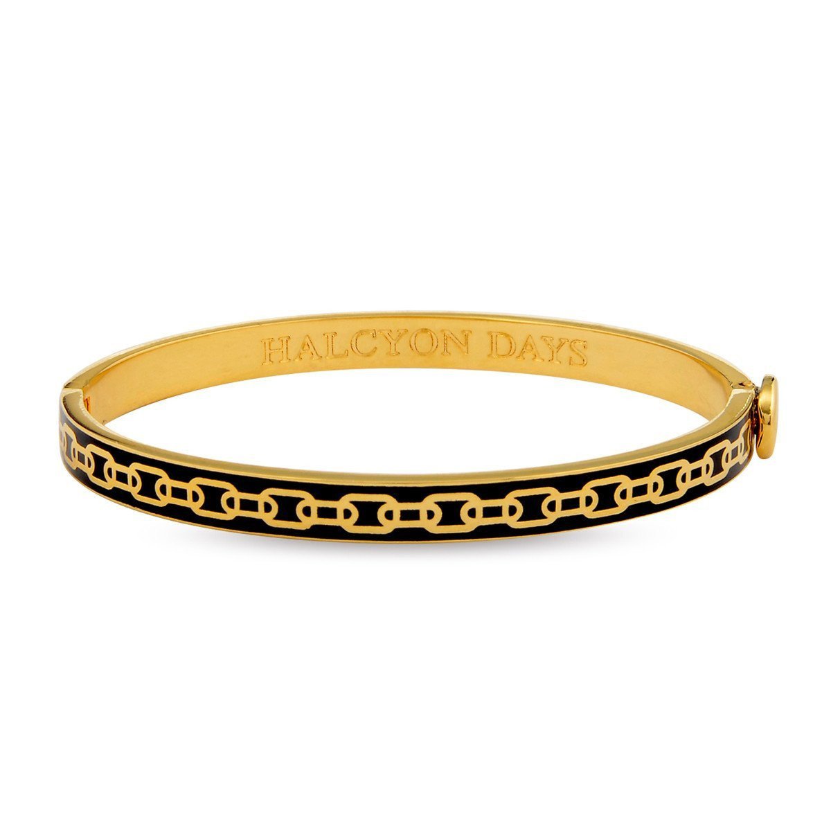 Halcyon Days 6mm Skinny Chain Hinged Enamel Bangle in Black and Gold-Jewelry-Sterling-and-Burke