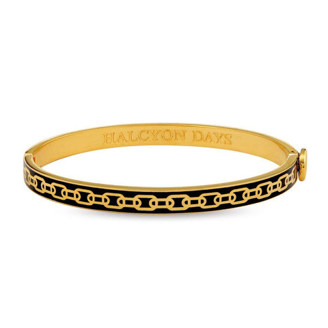 Halcyon Days 6mm Skinny Chain Hinged Enamel Bangle in Black and Gold-Jewelry-Sterling-and-Burke