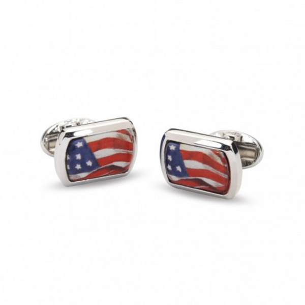 Halcyon Days American Flag Enamel Cufflinks in Palladium-Enamel Cufflinks-Sterling-and-Burke