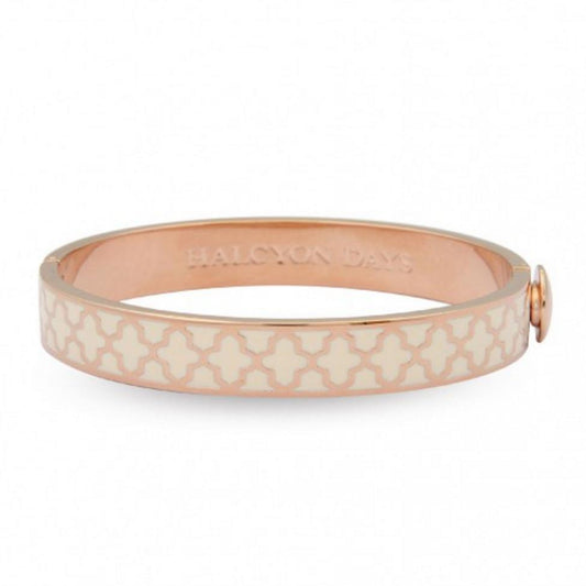 Halcyon Days 1cm Agama Hinged Enamel Bangle in Cream and Rose Gold-Bangle-Sterling-and-Burke