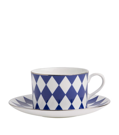 Halcyon Days | Parterre Midnight (Dark Blue) and Silver | Tea Cup and Saucer | Retired
