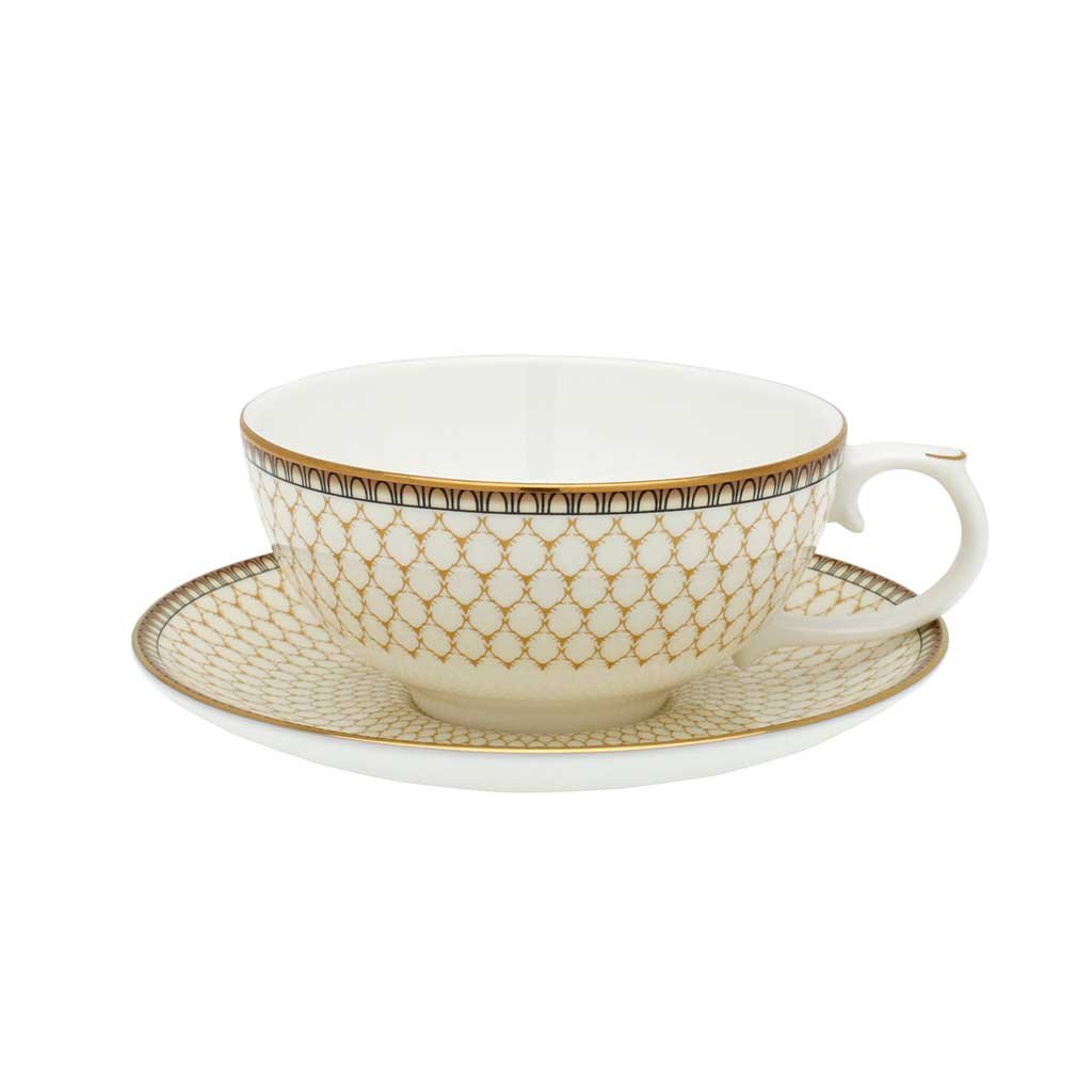 Halcyon Days Antler Trellis Tea for One in Ivory-Bone China-Sterling-and-Burke