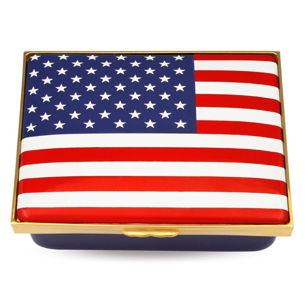 Halcyon Days "The Stars and Stripes" American Flag Enamel Box, Large-Enamel Box-Sterling-and-Burke