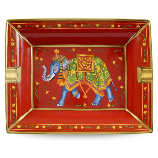 Halcyon Days Ceremonial Elephant Ashtray in Red | Finest Qality Elegant Cigar Ashtray
