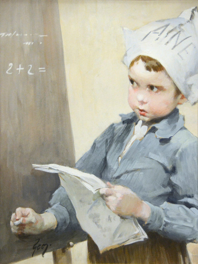 Antique Pastel on Paper | Solving the Problem by Henry Jean Geoffroy | 22 3/4" x 25 3/4"-Pastel-Sterling-and-Burke