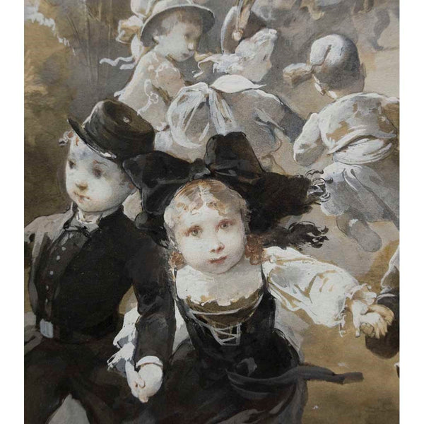 Antique Pencil on Paper | Farandole d'enfants costumes by Henry Jean Jules Geoffroy | 7 5/8" by 6 1/8"-Mixed Media-Sterling-and-Burke