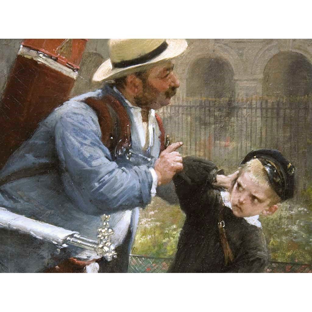 Antique Oil Painting | He Who Breaks the Glasses Must Pay, 1881 by Henry-Jean Jules Geoffroy | 34" x 26 3/4"-Oil Painting-Sterling-and-Burke