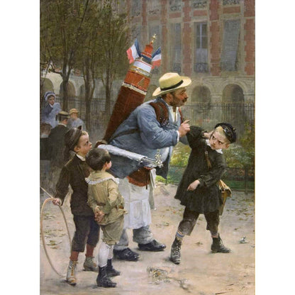 Antique Oil Painting | He Who Breaks the Glasses Must Pay, 1881 by Henry-Jean Jules Geoffroy | 34" x 26 3/4"-Oil Painting-Sterling-and-Burke