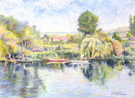 Antique Pastel on Card | La peche-au-coup a Gloton (bords de Seine), ca. 2010 by Hughes Claude Pissarro | 19" x 24-1/2"-Pastel-Sterling-and-Burke