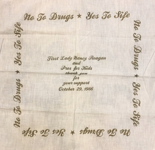 "No to Drugs, Yes to Life" | Nancy Reagan | Vintage Handkerchief | 22" x 21.5"-Vintage Handkerchief-Sterling-and-Burke