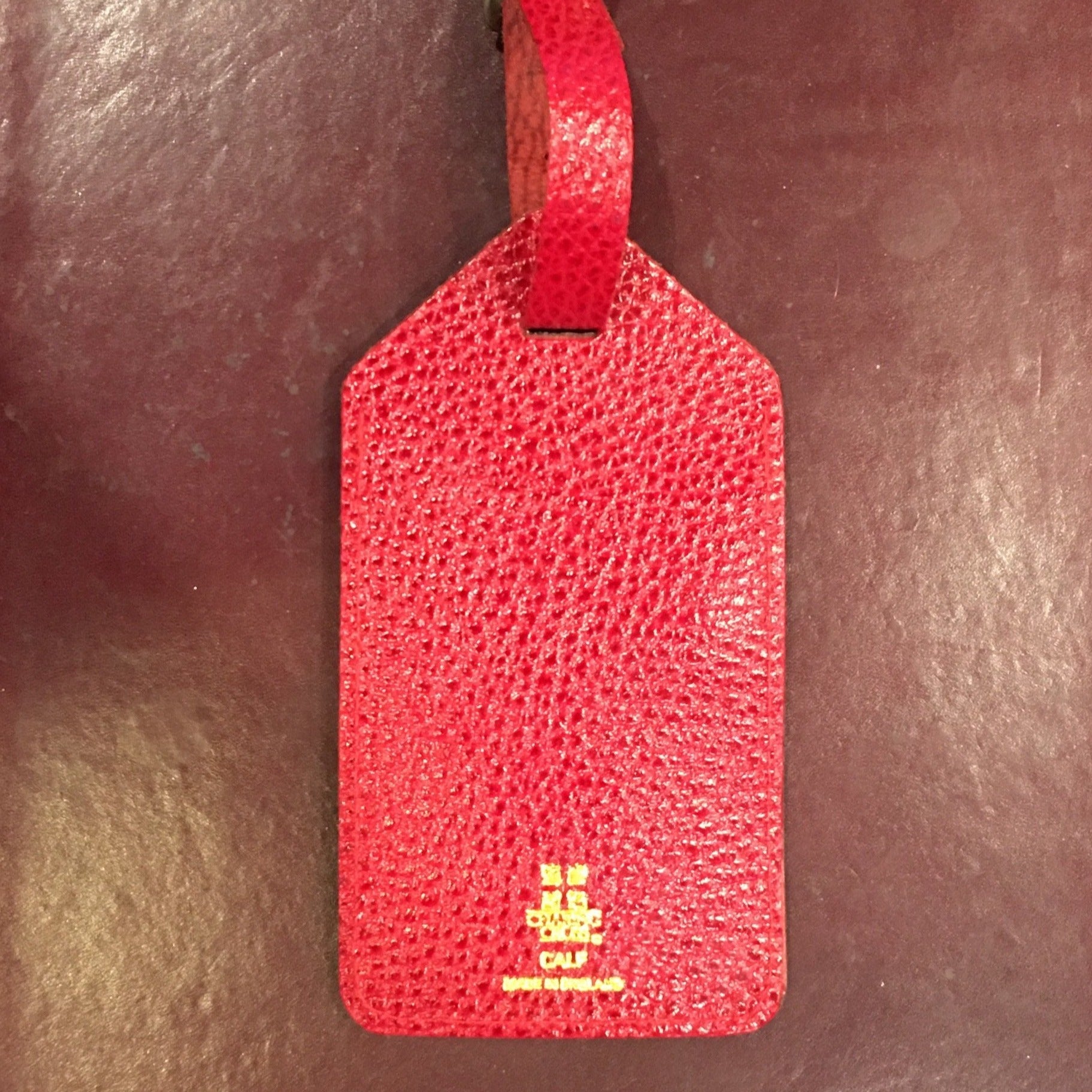 Leather Luggage Tag by Charing Cross, Textured Calf Leather, Deep Red-Luggage Tag-Sterling-and-Burke