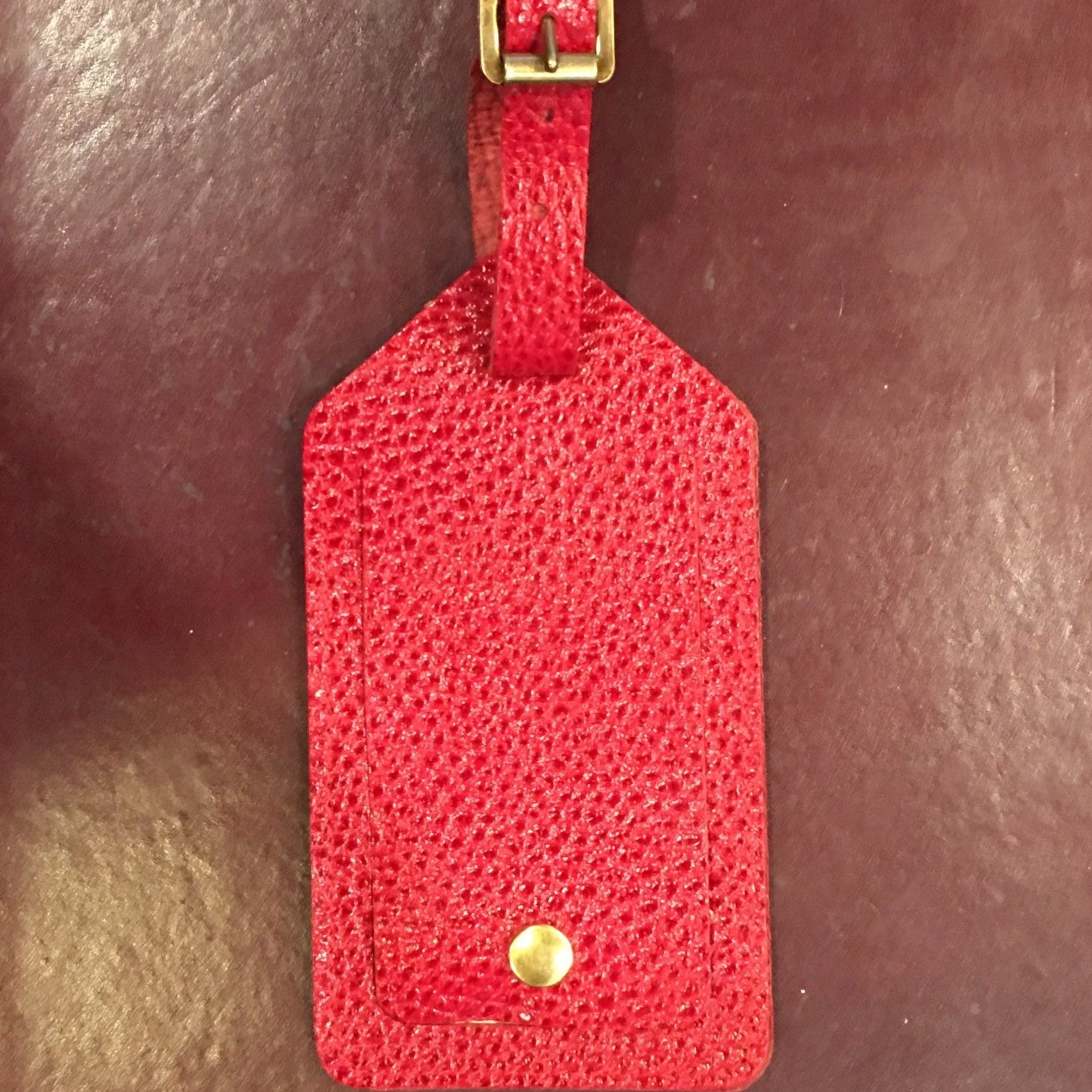 Leather Luggage Tag by Charing Cross, Textured Calf Leather, Deep Red-Luggage Tag-Sterling-and-Burke