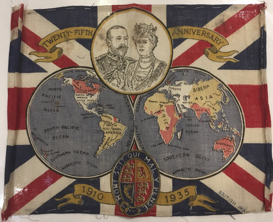Vintage Flag | British Made | Antique George V 25 Year Anniversary Flag, 1935, 8.5" x 12"-Vintage Flag-Sterling-and-Burke