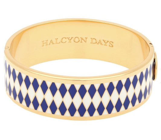 Halcyon Days 19mm Parterre Hinged Enamel Bangle in Deep Cobalt, Cream, and Gold-Jewelry-Sterling-and-Burke
