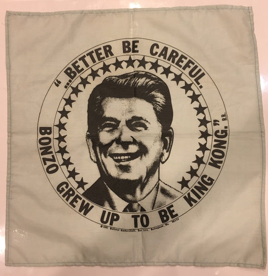 Ronald Reagan | Vintage Patriotic Handkerchief | ...Better Be Careful. Bonzo Grew Up To Be King Kong | President Reagan | USA Flag Bandana | 13.5" x 13.5" Unframed-Vintage Handkerchief-Sterling-and-Burke