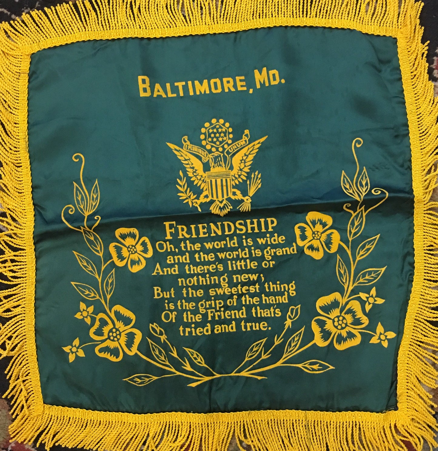 "Friendship" Pillow Cover | Baltimore, Maryland | Friendship, Oh, the World is Wide...| 19" x 19"-Pillow Cover-Sterling-and-Burke
