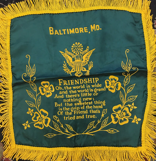 "Friendship" Pillow Cover | Baltimore, Maryland | Friendship, Oh, the World is Wide...| 19" x 19"-Pillow Cover-Sterling-and-Burke
