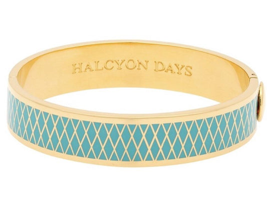 Halcyon Days 13mm Parterre Hinged Enamel Bangle in Turquoise and Gold-Jewelry-Sterling-and-Burke
