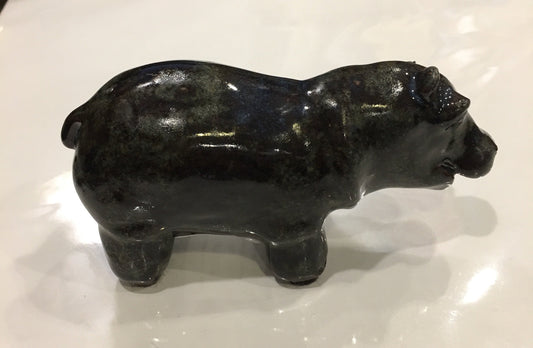 Ceramic | Green GW Party Hippo by Trinka Roeckelein | 5" x 2.5"-Ceramics-Sterling-and-Burke