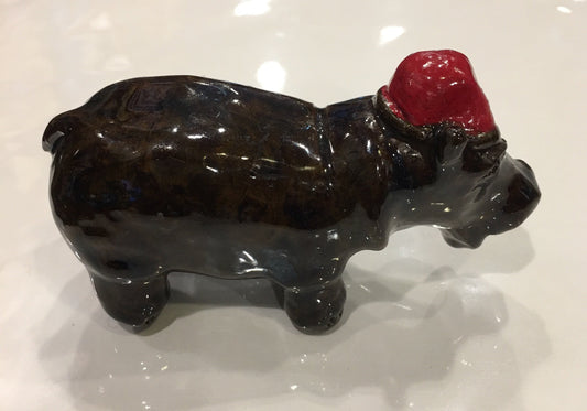 Ceramic | GW Baseball Cap Hippo by Trinka Roeckelein | 2.5" x 5"-Ceramics-Sterling-and-Burke
